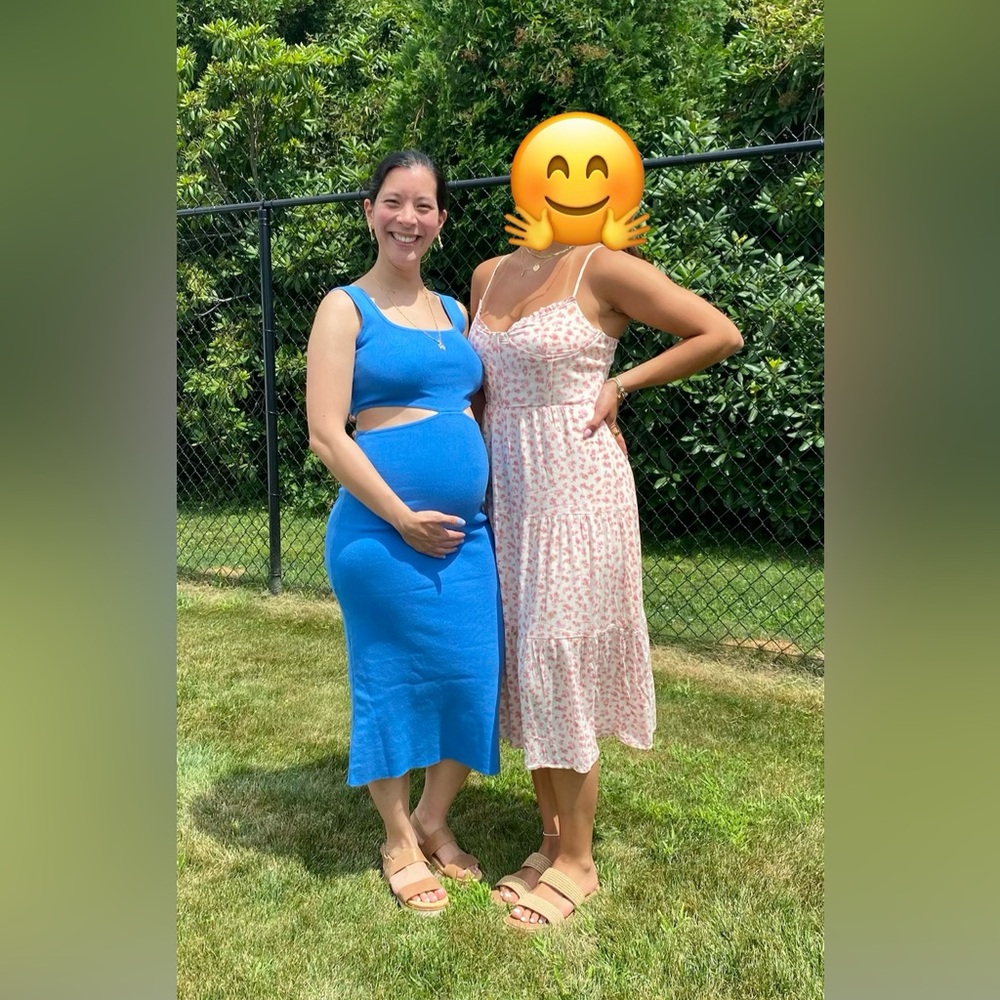 Pinkblush Blue Sleeveless Side Cutout Maternity Midi Dress (Small) - Picture 7 of 7